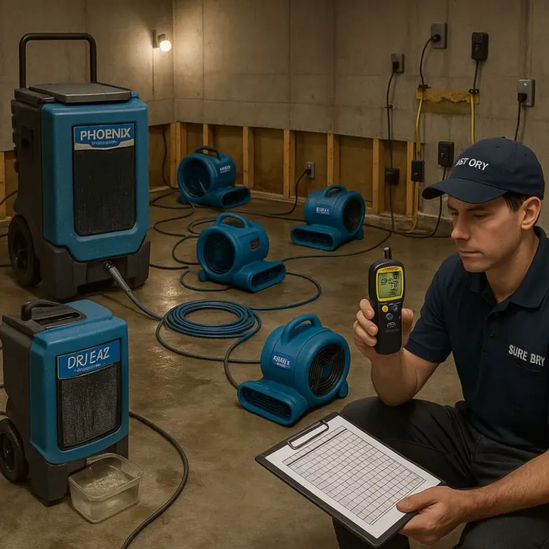 Structural Drying and Dehumidification process in Danvers, MA